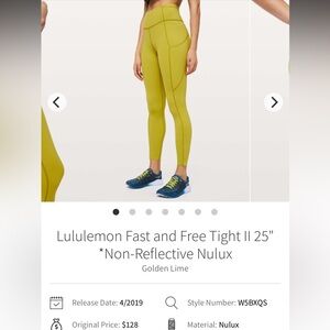 Lululemon Fast and Free Tight II 25" *Non-Reflective Nulux Side Pockets Sz 2 Run